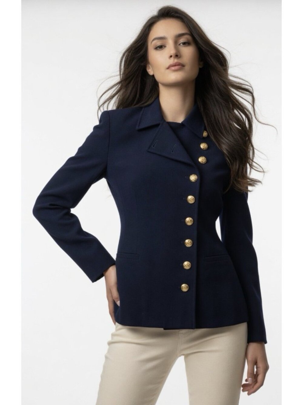 Lauren Ralph Lauren Navy Blue Wool Military Equestrian Blazer Jacket -USA